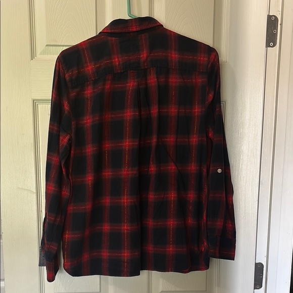 Tommy Hilfiger Red and Navy Plaid popover Blouse - Picture 2 of 6